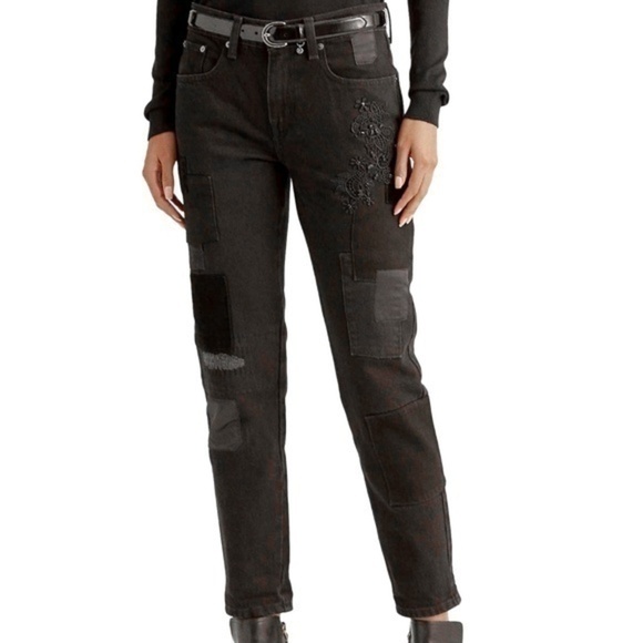 LAUREN RALPH LAUREN. Embelished Patchwork Stretch Jeans. - Picture 1 of 13